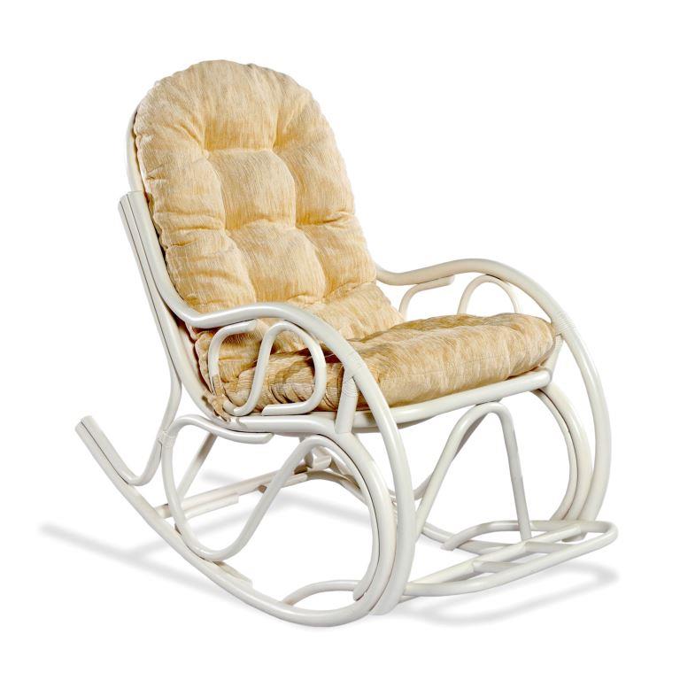 Кресло-качалка из натурального ротанга 05/17 Белый матовый ткань Золотистая (шенилл)